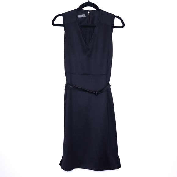 REED KRAKOFF Sleeveless Belted Dress Black Knee Length V Neck Women's 6